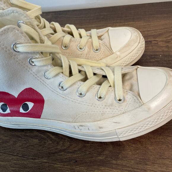 CDG Play Converse Chuck Taylor High Top White Red Heart Men's 6 Women's 8 - Picture 8 of 11